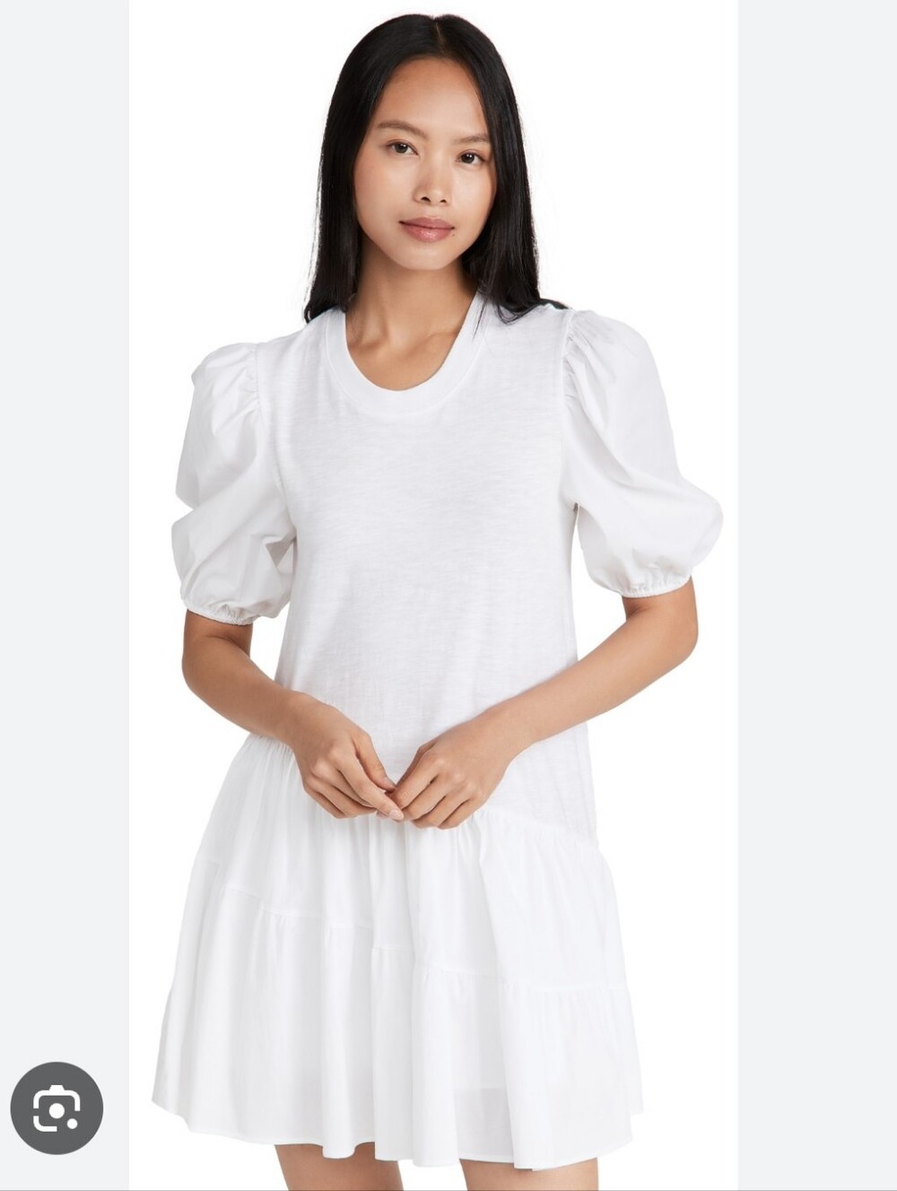 cinq a sept White Puff-Sleeve Tiered Mini Cotton Dress Size XL